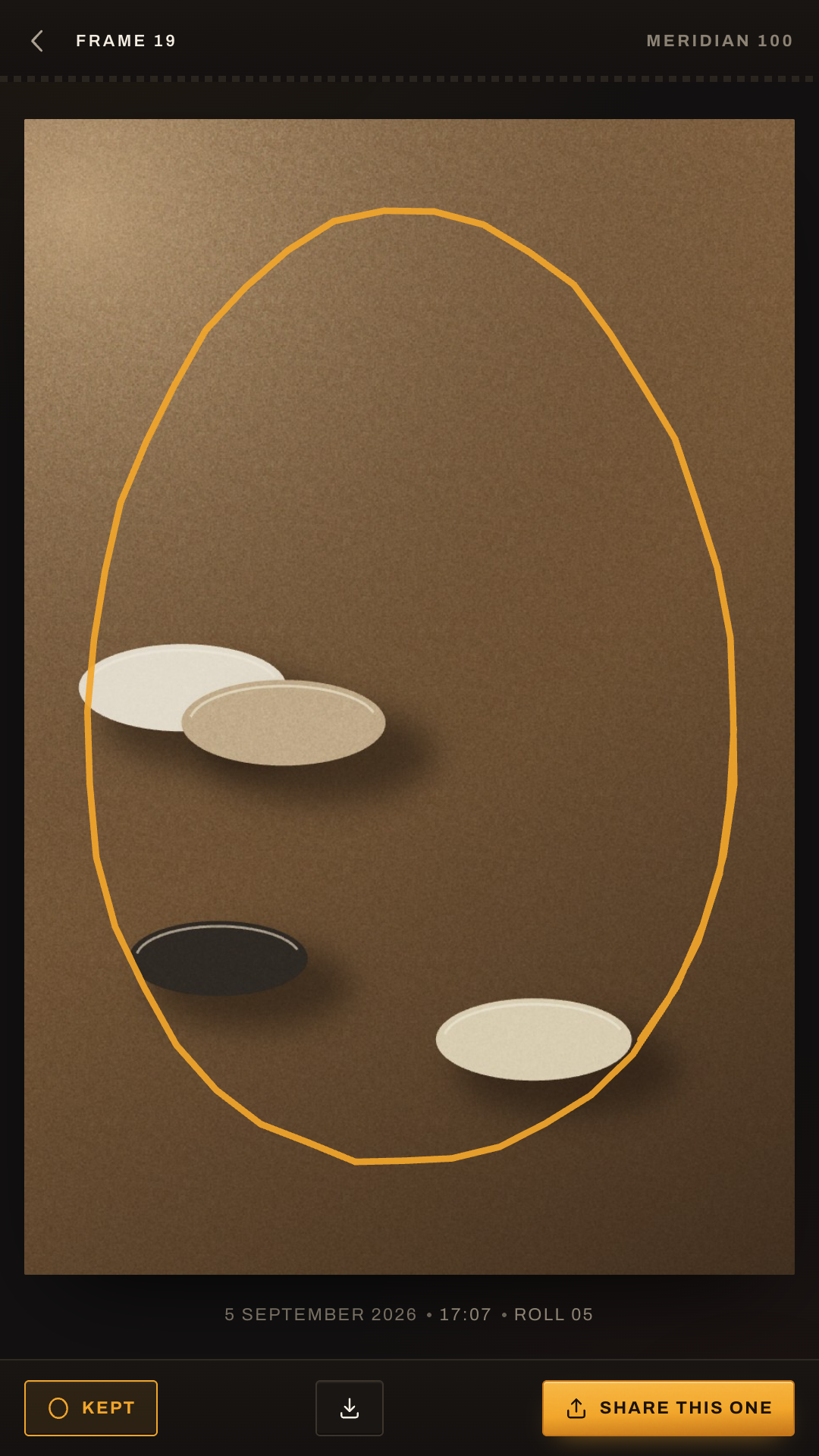 One frame open full screen with a hand drawn orange circle marking it as a keeper.
