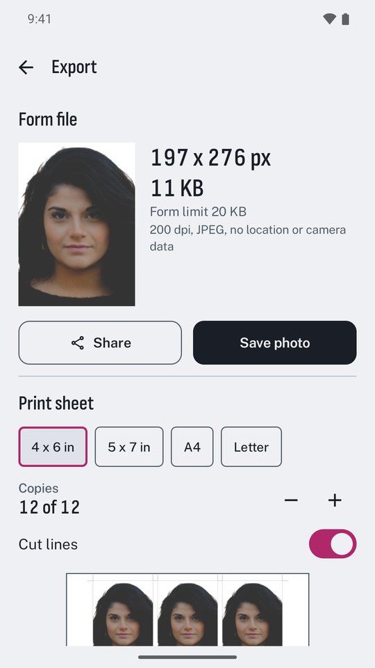 The export screen showing a 197 by 276 pixel PAN card file of 11 KB under a 20 KB limit