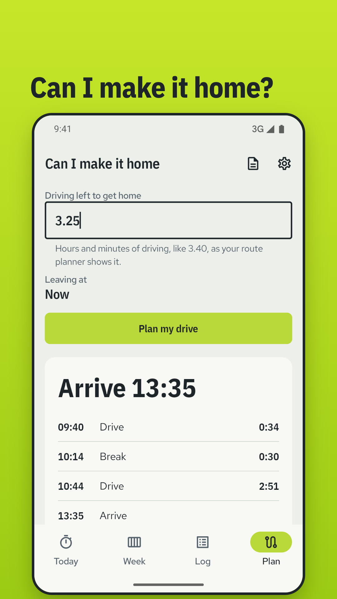The planner showing arrival time