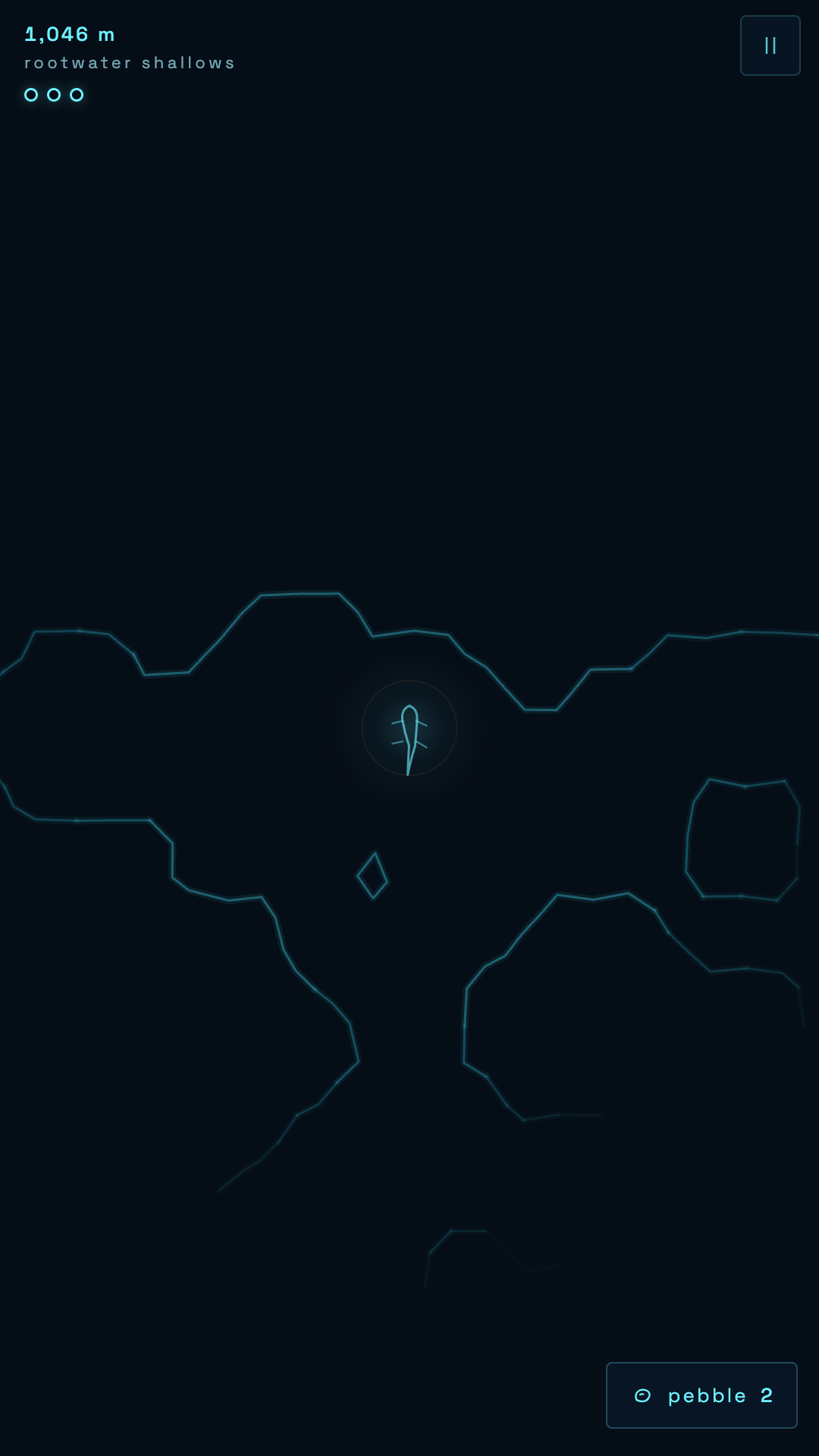 A chirp has revealed the cave walls around the salamander in cyan lines