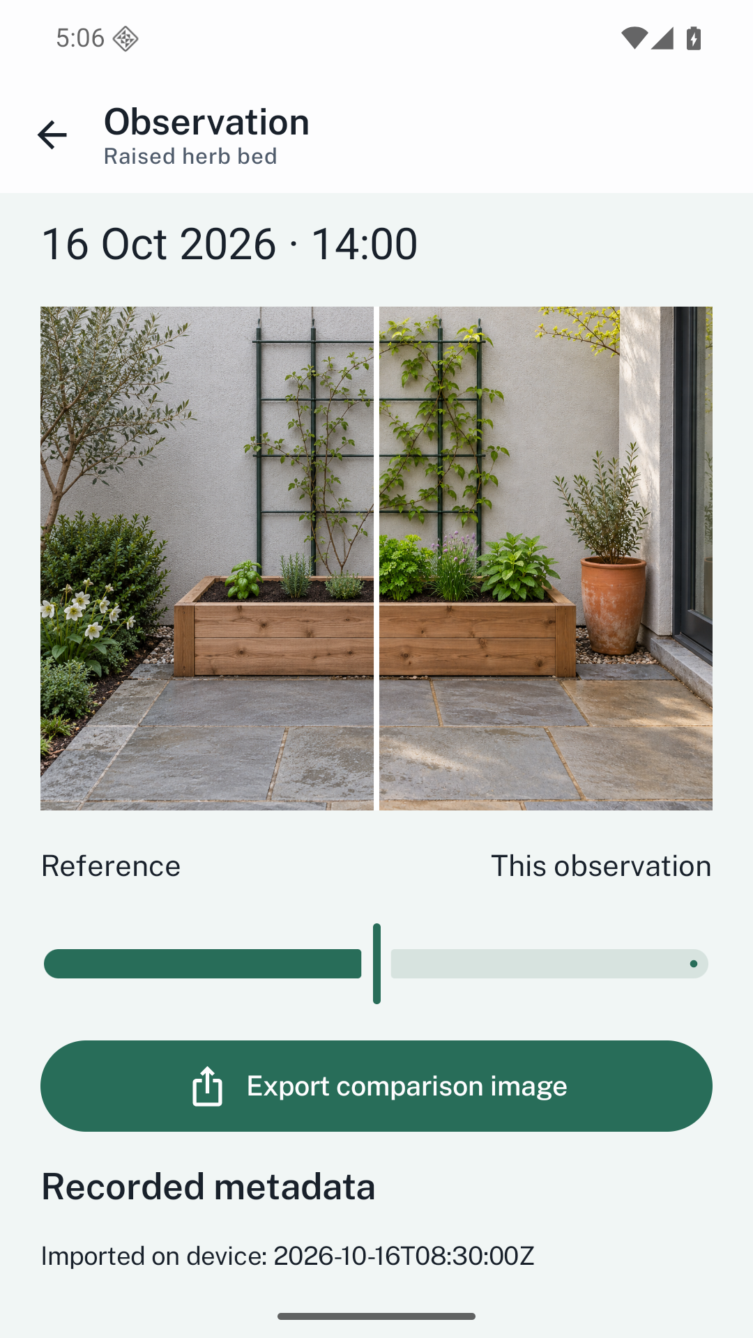 Working Frameback app screen