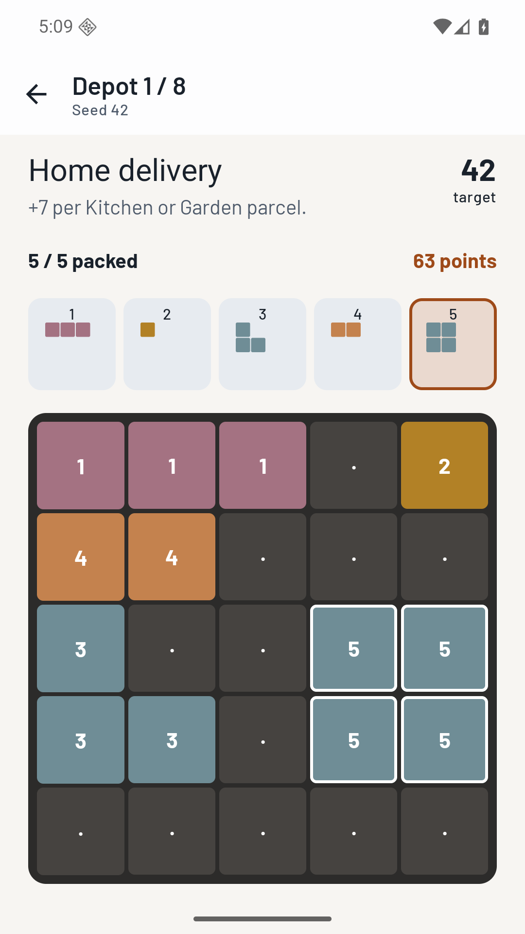 Working Parcel Gambit app screen