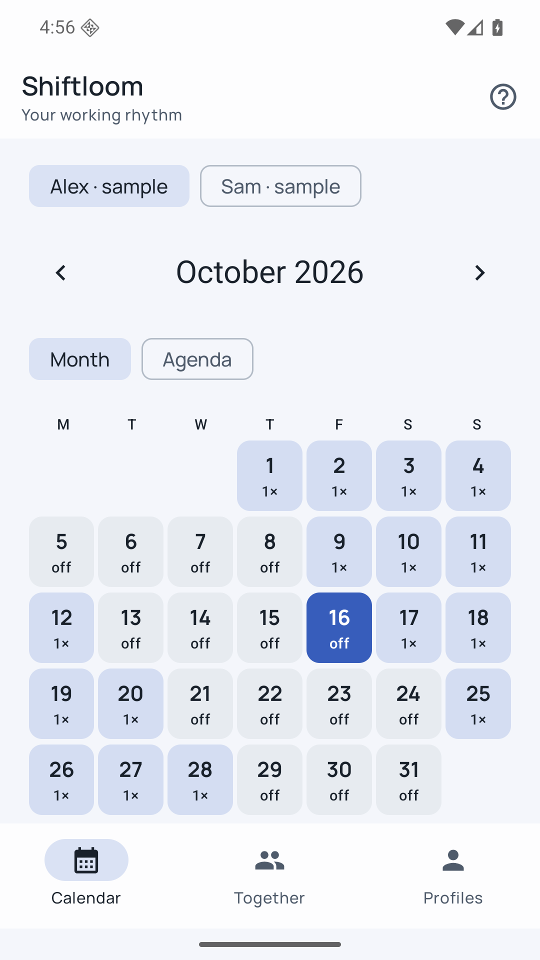 Working Shiftloom app screen