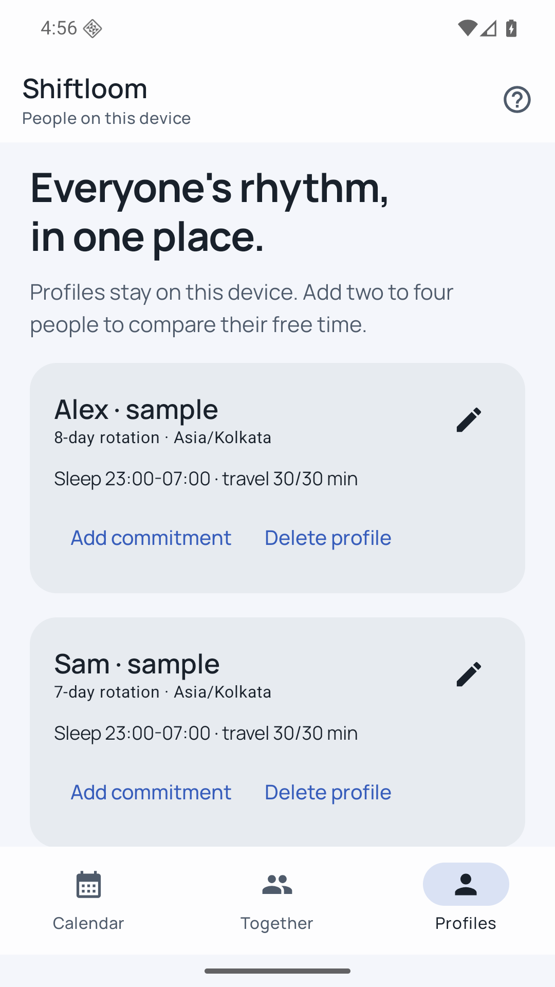 Profiles with room for rest in Shiftloom