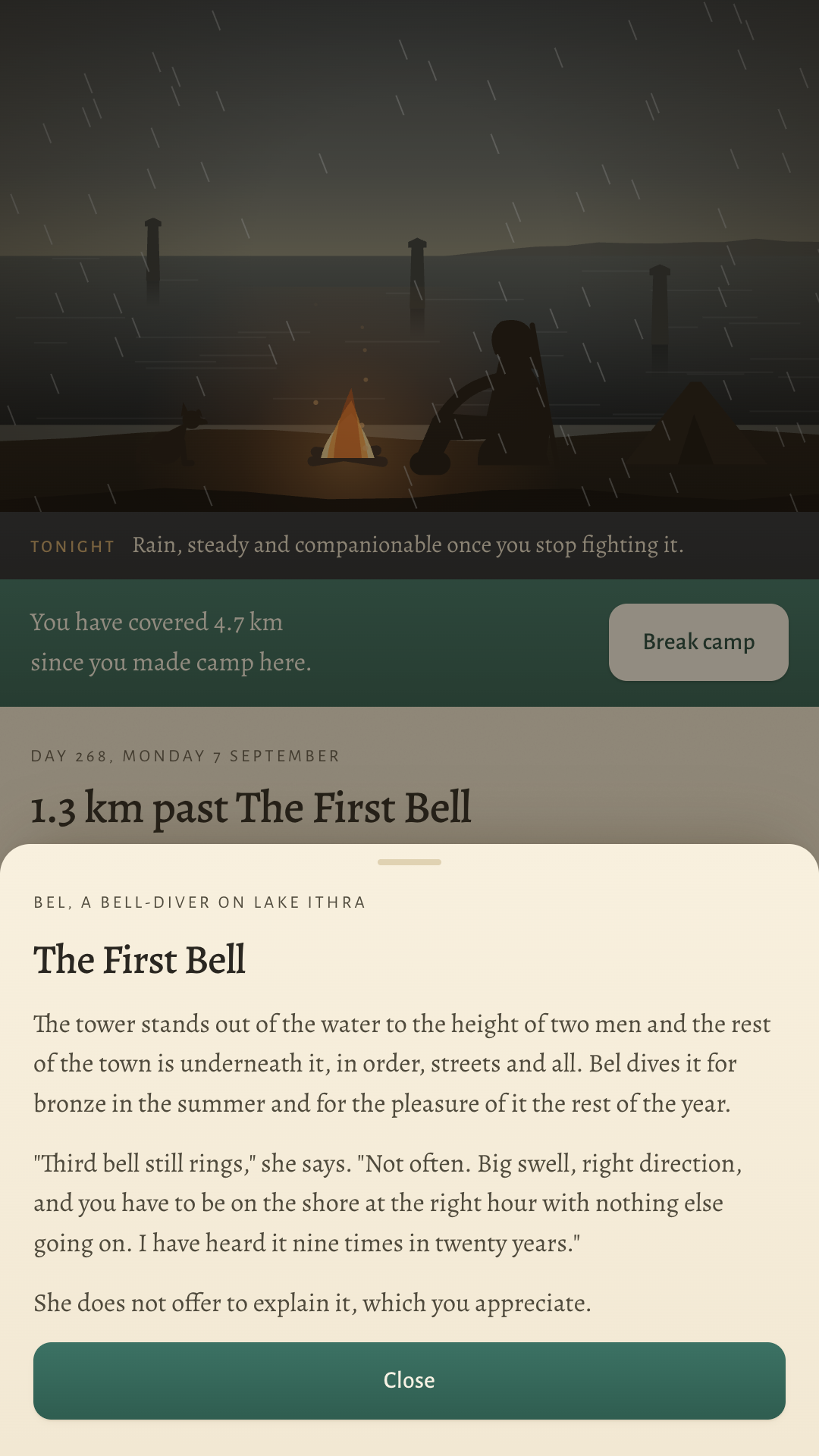 An encounter with Bel, a bell-diver on Lake Ithra